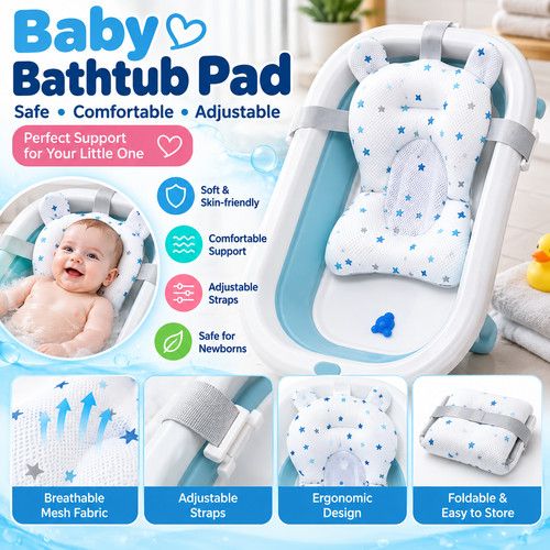 Baby Bath Cushion Newborn Babybath Tub Pad Seat Support Insert Pillow Adjustable