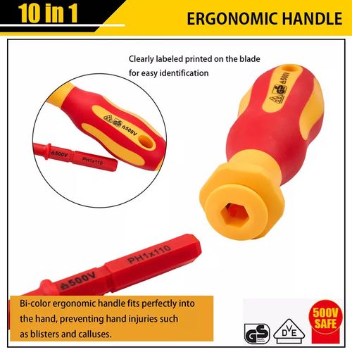 10 Piece VDE Insulated Electrician Interchangeable head Screwdriver Set & Pouch — image 8