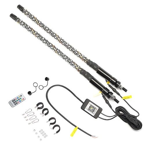 2PCS 3FT LED Whip Lights Remote Control Flagpole Antenna Whips For Off Road ATV