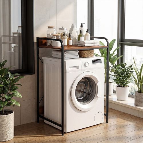 Over Washing Machine Storage Rack Walnut Steel Frame Bathroom Over Machine Shelf — image 3