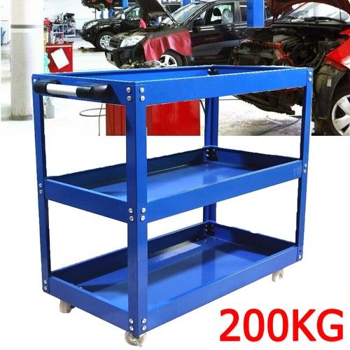 Durable Garage Tool Storage Heavy Duty Trolley Workshop 3 Tier Wheel Cart Shelf