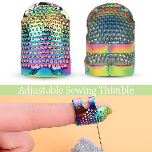 4x Rainbow Metal Sewing Thimbles Medium Size Finger Protectors for Stitching