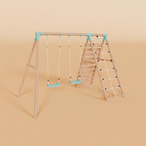 Double Wooden Swing Set With Climbing Wall - Boulder Brook I Waltons — image 2