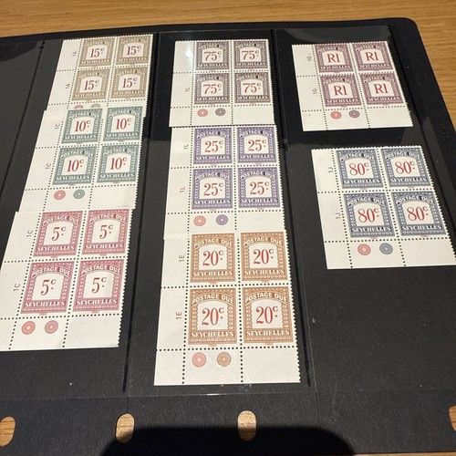 Seychelles 1980 QEII complete Postage Due set blocks of 4 MNH