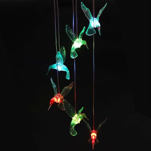 Color-Changing LED Solar Powered Hummingbird Wind Chime Lights Yard Garden Decor — image 4