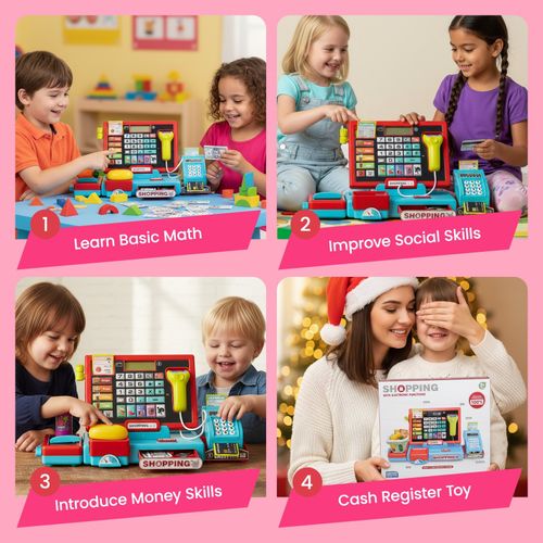 Pretend Play Store Toy Kids Cash Register Toy Playset with Real Calculator — image 5