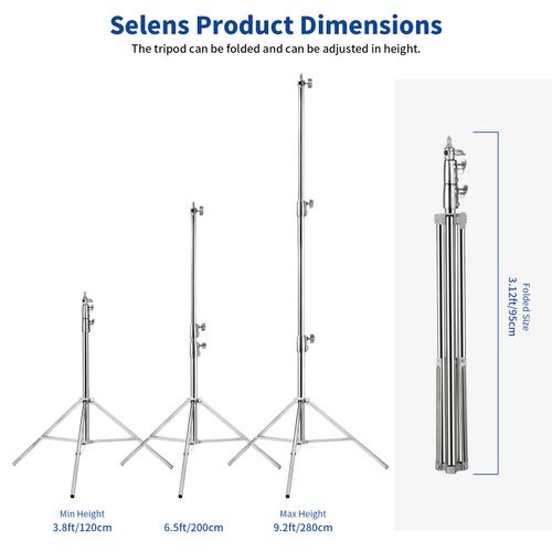 2.8m Light Stand Heavy Duty Adjustable Tripod Spring Damped Stainless Steel — image 2