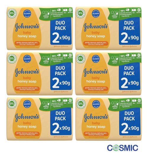 6 X Johnson's Baby Honey soap Duo Pack 2 x 90g - Gentle Baby Skin Care