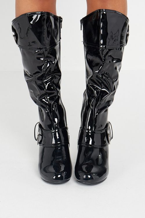 WOMENS LADIES MID HEEL WINTER TWIN BUCKLE ZIP CALF KNEE RIDING SHOES BOOTS SIZE — image 9