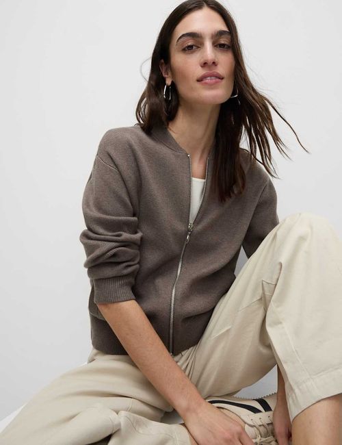Marks & Spencer Womens Viscose Crew Long sleeved Full Zip Cardigan in Nutmeg — image 4