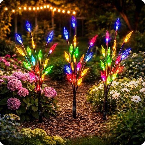 3 Pack LED Solar Powered Garden Branch Lights Outdoor Stake Firefly Patio Lamp