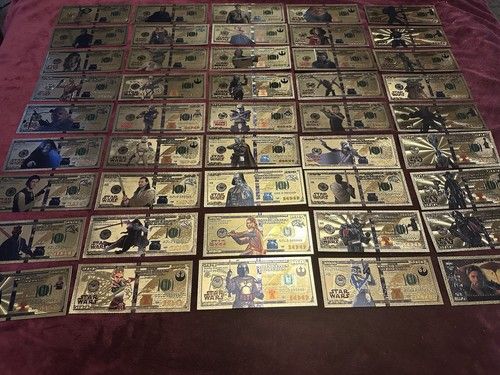 Star Wars Gold Foil Banknote Complete Set 47 pcs $100 Dollar Bills Great Gift!