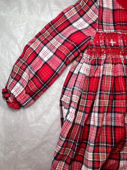 NEXT Girls Red Tartan Plaid Smocked Cotton Long Sleeve Knee Dress 12-18 Months — image 5