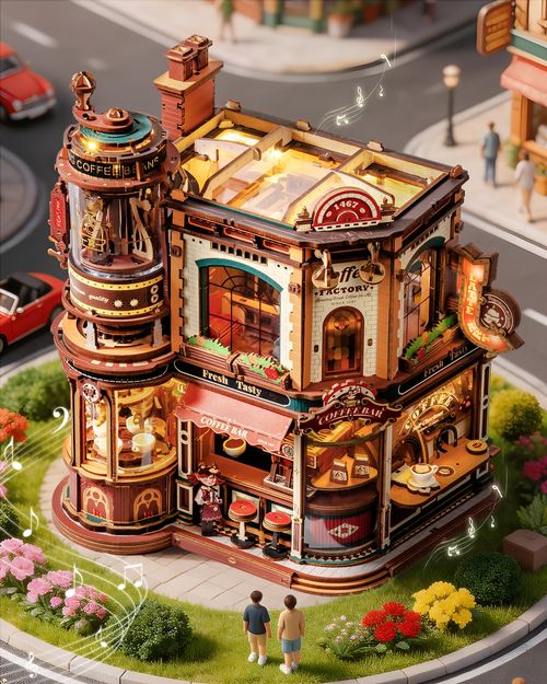 ROKR Dream Coffee Factory 3D Puzzle Building Toys Music Box Wooden Kids Gift — image 4
