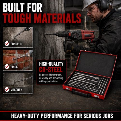 SDS Plus Drill & Chisel Set 17pc Masonry Bits Tungsten Carbide Metal Case Tool — image 2