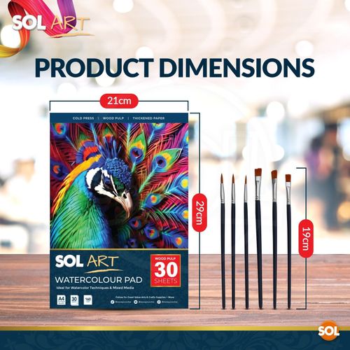 A4 Watercolour Paper Pad 30 Sheets 60 Pages Cold Pressed Artist 160GSM 6 Brushes — image 2