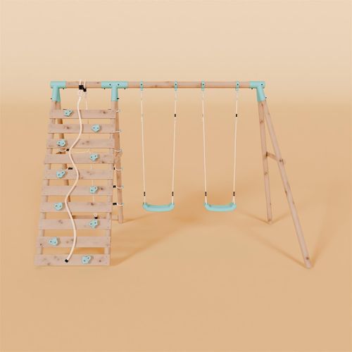 Double Wooden Swing Set With Climbing Wall - Boulder Brook I Waltons — image 3