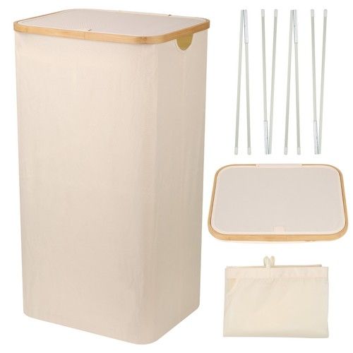 Large Laundry Hamper Basket with Bamboo Handle Lid Dirty Clothes Washing Bin