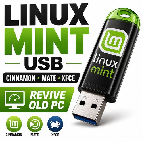 Linux Mint 22.3 USB Drive Cinnamon MATE XFCE Flash Drive Bootable Installer Easy