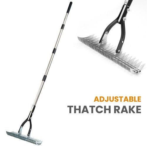 Thatch Rake Stainless Steel Curved Tip Teeth Lawn Rake for Leaves Garden