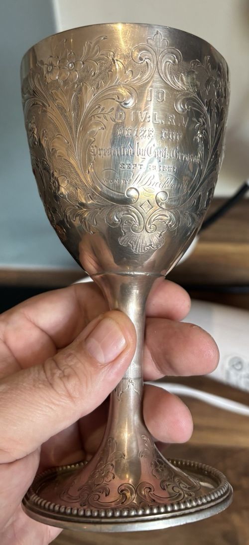Solid Silver Engraved Floral Scroll Goblet Cup with Hallmarks, Inscribed. 192g. — image 8