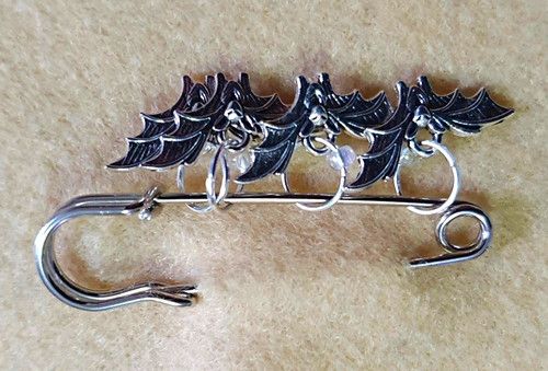 Silver Tone Metal Bat Charm stitch marker with stitch holder 