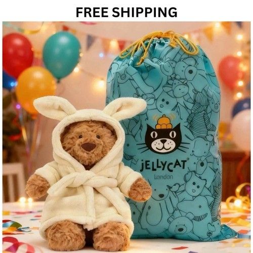 Jellycat Lovely Bartholomew Bear Bathrobe plush doll Brand New With Tag Dust Bag