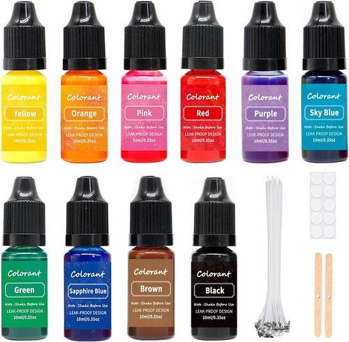 10 Colours Liquid Candle Dye for Soy Wax, Candle Wax Dye for Candle Making