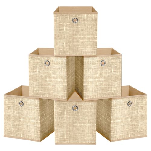 6x HEFTMAN Collapsible Cube Storage Boxes Fabric Beige Foldable Canvas Organiser — image 1