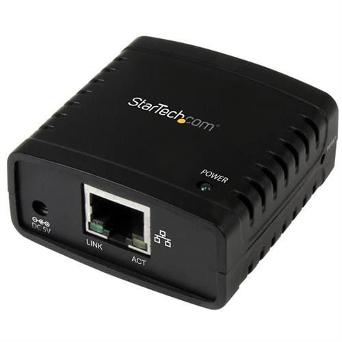 StarTech 10/100Mbps Ethernet to USB 2.0 Network LPR Print Server, Black, Acti...