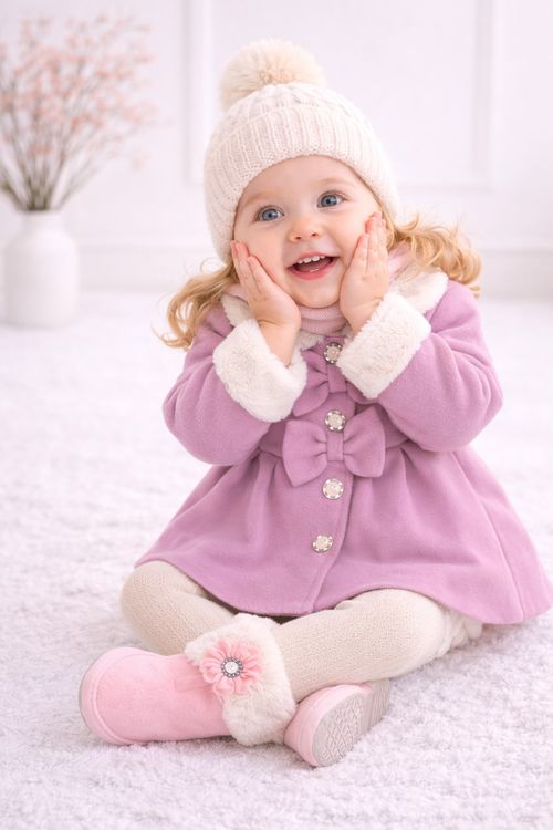 Baby Coat Girls 18–24M Pink Winter Coat Bow Detail Fleece Collar Warm Toddler Ja