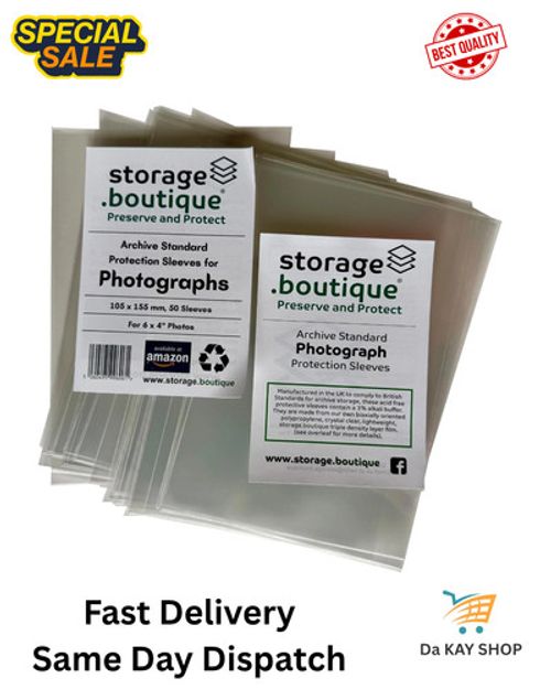 Acid Free Photo Sleeves (50) Archival Safe 6x4 inch Photo Protectors | UK