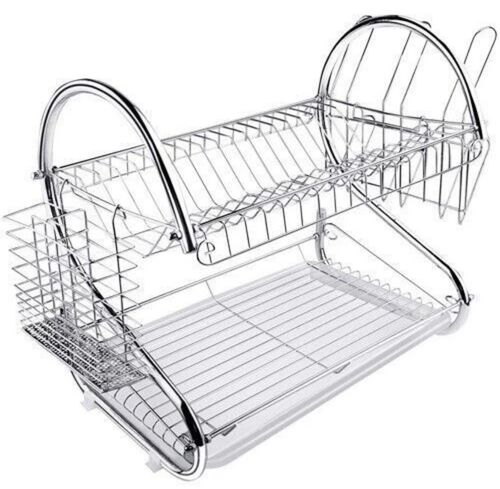 2 Tier Dish Drying Rack Drainer Rack Cutlery Bowl Plate Holder Kitchen Drip Tray — image 1