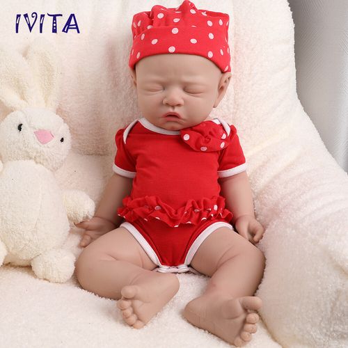 IVITA 17”Handmade Sleeping Girl Full Body Silicone Reborn Baby Doll Toy Gifts — image 8