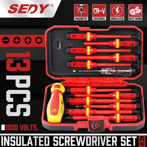 13PC VDE Insulated Screwdriver Set Electrician Magnetic TipS Hand Tool Kit Case — image 1