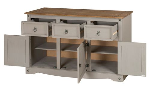 Corona Sideboard Grey 3 Door 3 Drawer Cabinet Dresser Solid Wood Mexican Pine — image 3
