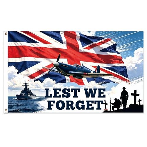 Lest We Forget Flag 5ft x 3ft with Eyelets Poppy Remembrance Day Flag for War