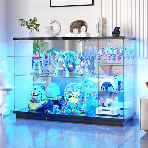 RGB Display Cabinet w/ Glass Doors Motion Sensor, App Control, Charging Station