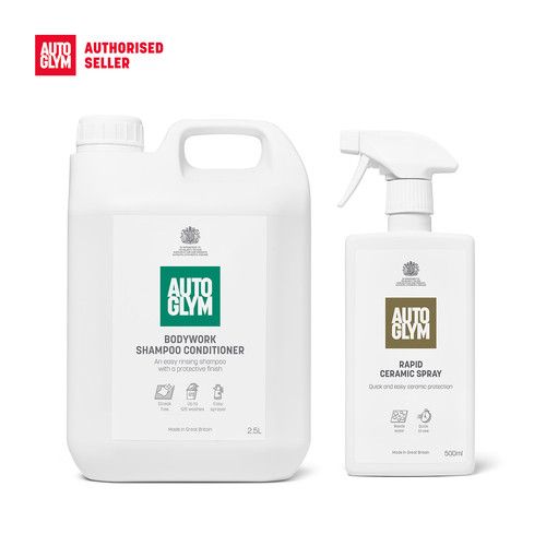 Autoglym Rapid Ceramic Spray Wax 500ml, with Premium Car Bodywork Shampoo 2.5L