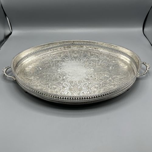 Vintage Silver Plated Gallery Serving Tray Claw Feet Cocktail Tea Handles Footed — image 4