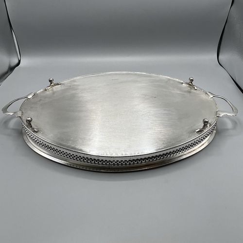 Vintage Silver Plated Gallery Serving Tray Claw Feet Cocktail Tea Handles Footed — image 19