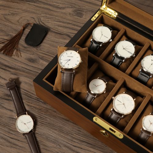 6/10/12 Grids Wooden Watch Box Glass Lid Jewelry Display Organizer Storage Case — image 4