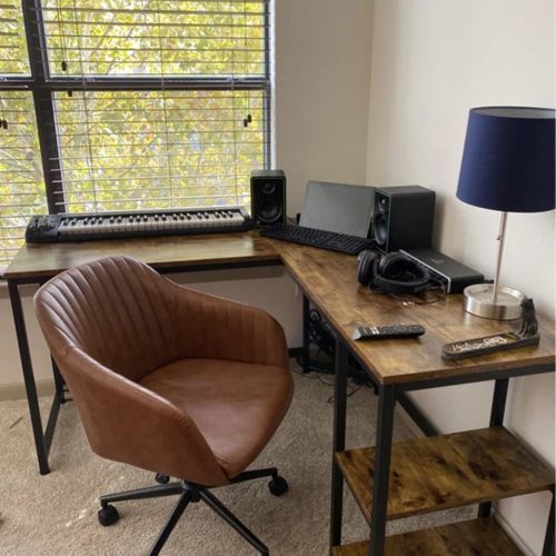L Shape Computer Desk with Shelves Rustic Brown Corner Home Office Workstation — image 3