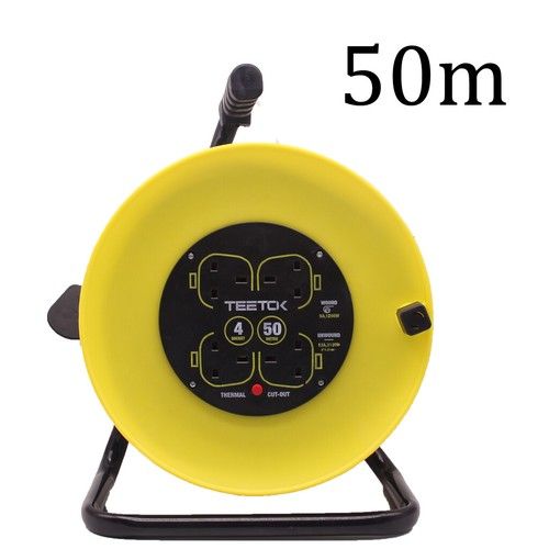 4WAY 15/25/50M HEAVY DUTY CABLE EXTENSION REEL LEAD GANG MAINS SOCKET ELECTRICAL