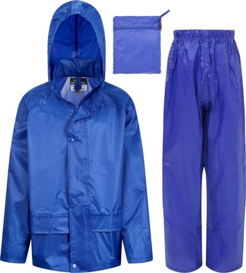 Childs Waterproof Suit Jacket + Trousers Rain Set Kids Childrens Boys Girls Hood