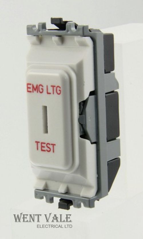 MK Grid Plus - K4898EL WHI  20a 2w Key Switch Module Marked EMG LTG TEST (red)
