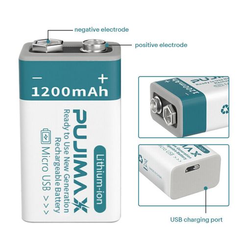 2 x 9v Lithium Rechargeable Battery 9volt Li-ion + USB charging Cable — image 8