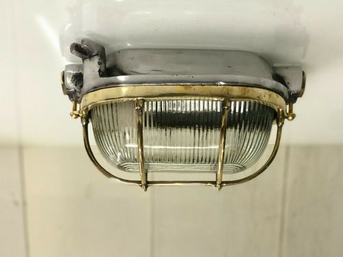 Nautical Wall/Ceiling Bulkhead Aluminum & Brass Ship Oval Antique Light Set of 5 — image 4