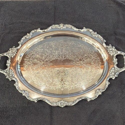 Wallace Silversmiths Rose Silver plate Oval Serving Tray/Platter w/ Handles