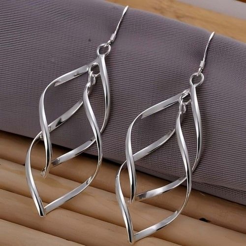 Double Twist Drop Dangle Boho 925 Sterling Silver Hook Earrings Women Jewellery